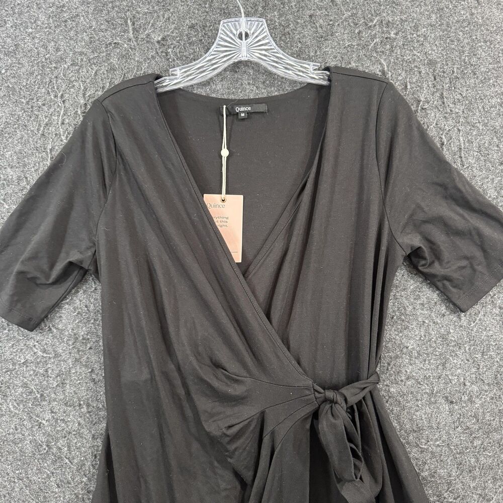 Quince Dress Women's Medium Black Tencel Wrap Tie Waist Jersey Knee Length - Picture 2 of 9
